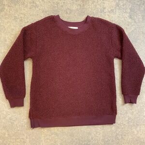 LOFT Sweater Womens XS Burgundy Red Sherpa Fleece Knit Crewneck Pullover Cozy